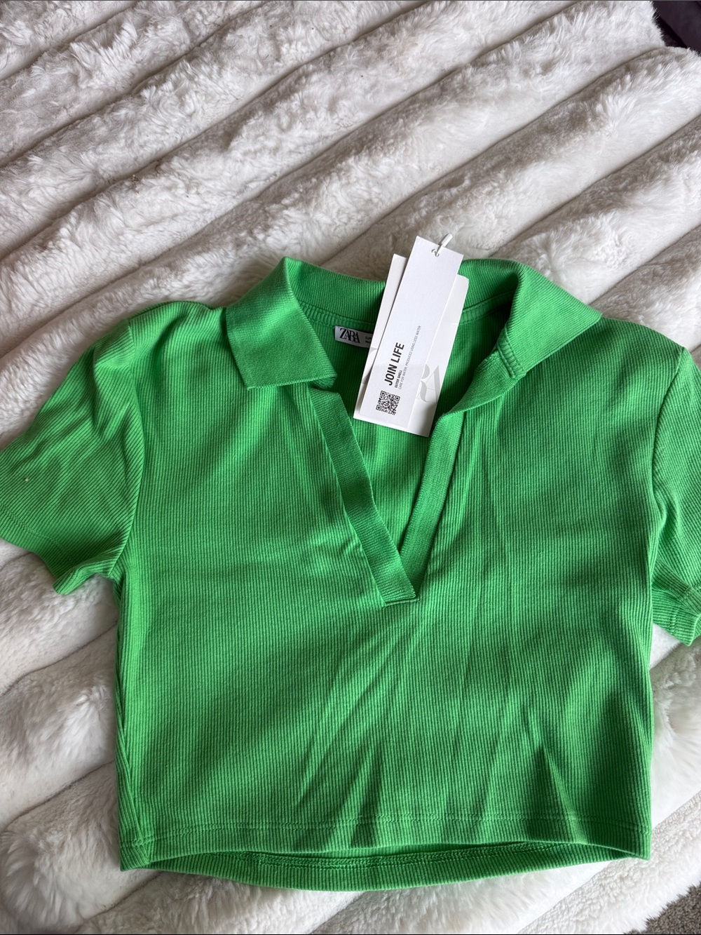 Zara Neon Green Ribbed Polo Crop Top